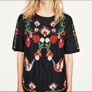 Zara Black Floral Embroidered Mini Dress